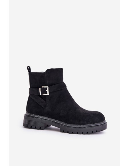 Insulated ankle boots with zipper and buckle black Kikiella