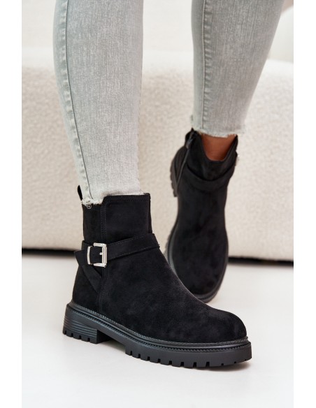 Insulated ankle boots with zipper and buckle black Kikiella