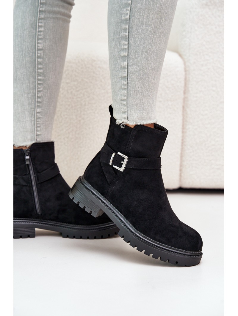 Insulated ankle boots with zipper and buckle black Kikiella