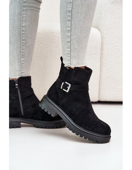 Insulated ankle boots with zipper and buckle black Kikiella