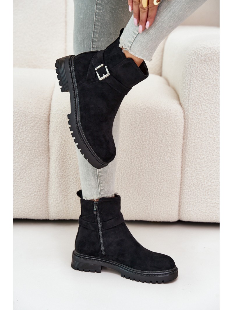 Insulated ankle boots with zipper and buckle black Kikiella