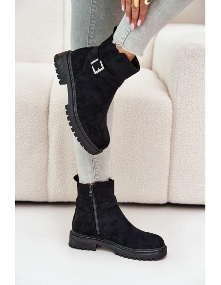 Insulated ankle boots with zipper and buckle black Kikiella