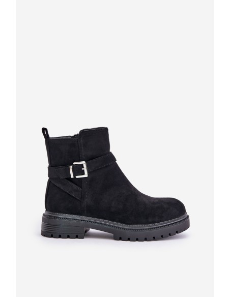 Insulated ankle boots with zipper and buckle black Kikiella