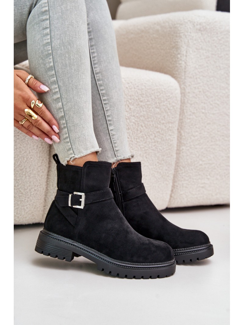 Insulated ankle boots with zipper and buckle black Kikiella