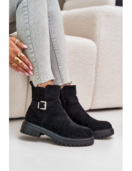 Insulated ankle boots with zipper and buckle black Kikiella