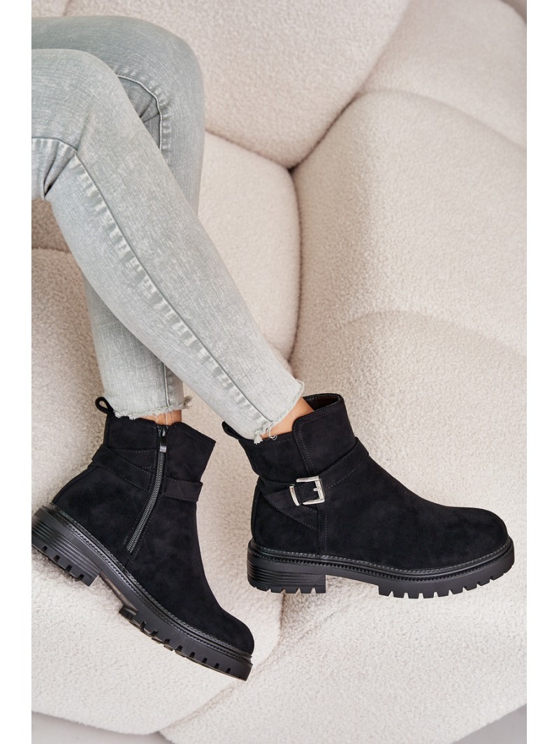 Insulated ankle boots with zipper and buckle black Kikiella