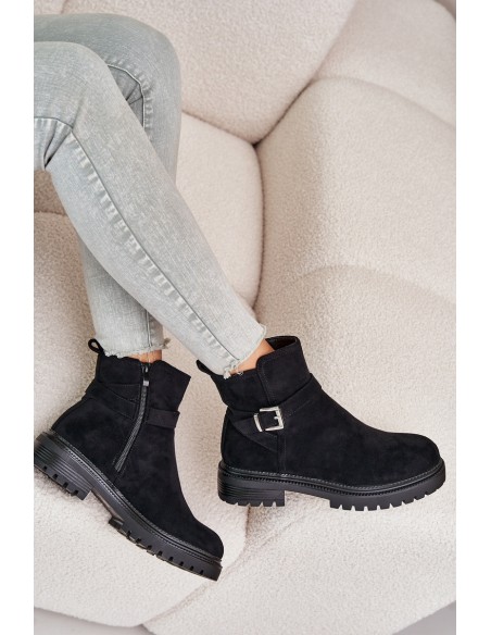 Insulated ankle boots with zipper and buckle black Kikiella
