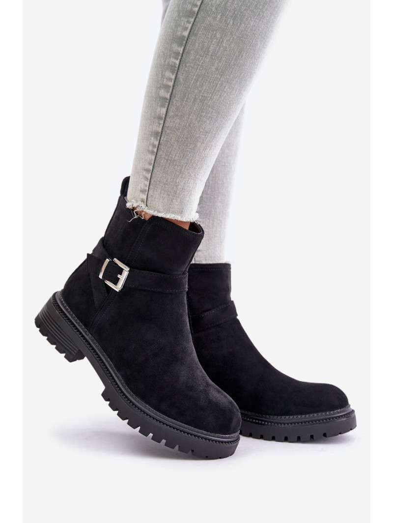 Insulated ankle boots with zipper and buckle black Kikiella