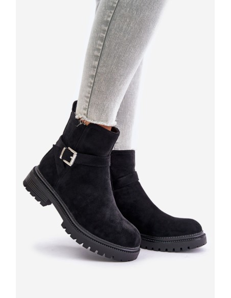 Insulated ankle boots with zipper and buckle black Kikiella