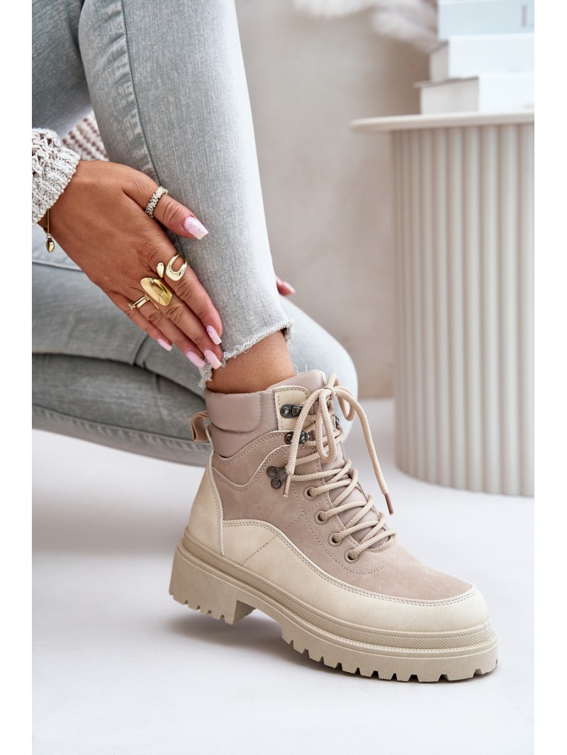 Beige Lace-Up Women's Ankle Boots Rabaria