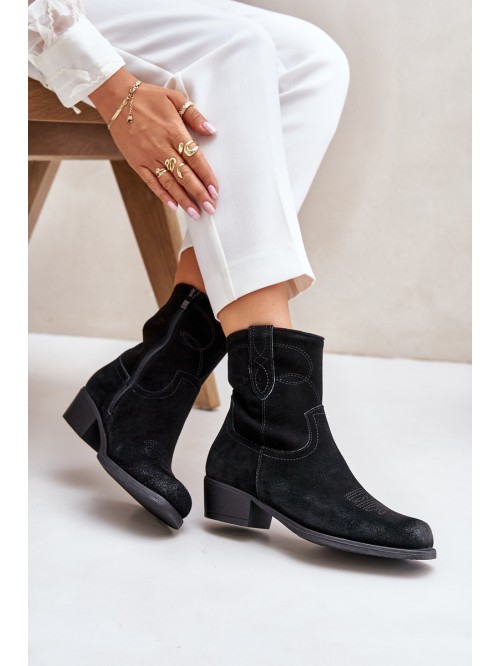 Women's Suede Cowboy Ankle Boots With Low Heel Insulated Sergio Leone BT284-S Black