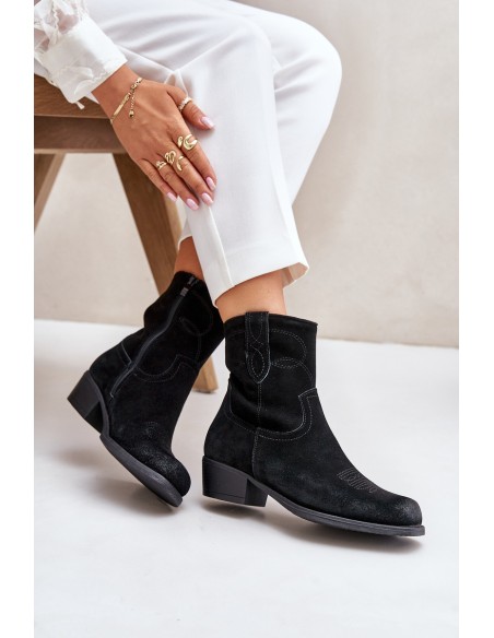 Women's Suede Cowboy Ankle Boots With Low Heel Insulated Sergio Leone BT284-S Black