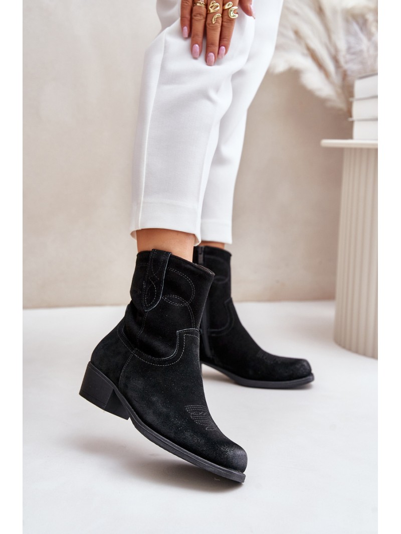 Women's Suede Cowboy Ankle Boots With Low Heel Insulated Sergio Leone BT284-S Black