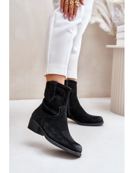 Women's Suede Cowboy Ankle Boots With Low Heel Insulated Sergio Leone BT284-S Black