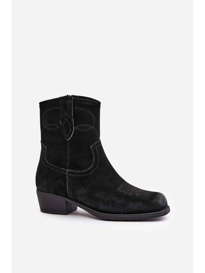 Women's Suede Cowboy Ankle Boots With Low Heel Insulated Sergio Leone BT284-S Black