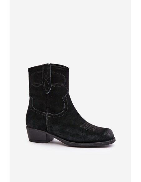 Women's Suede Cowboy Ankle Boots With Low Heel Insulated Sergio Leone BT284-S Black