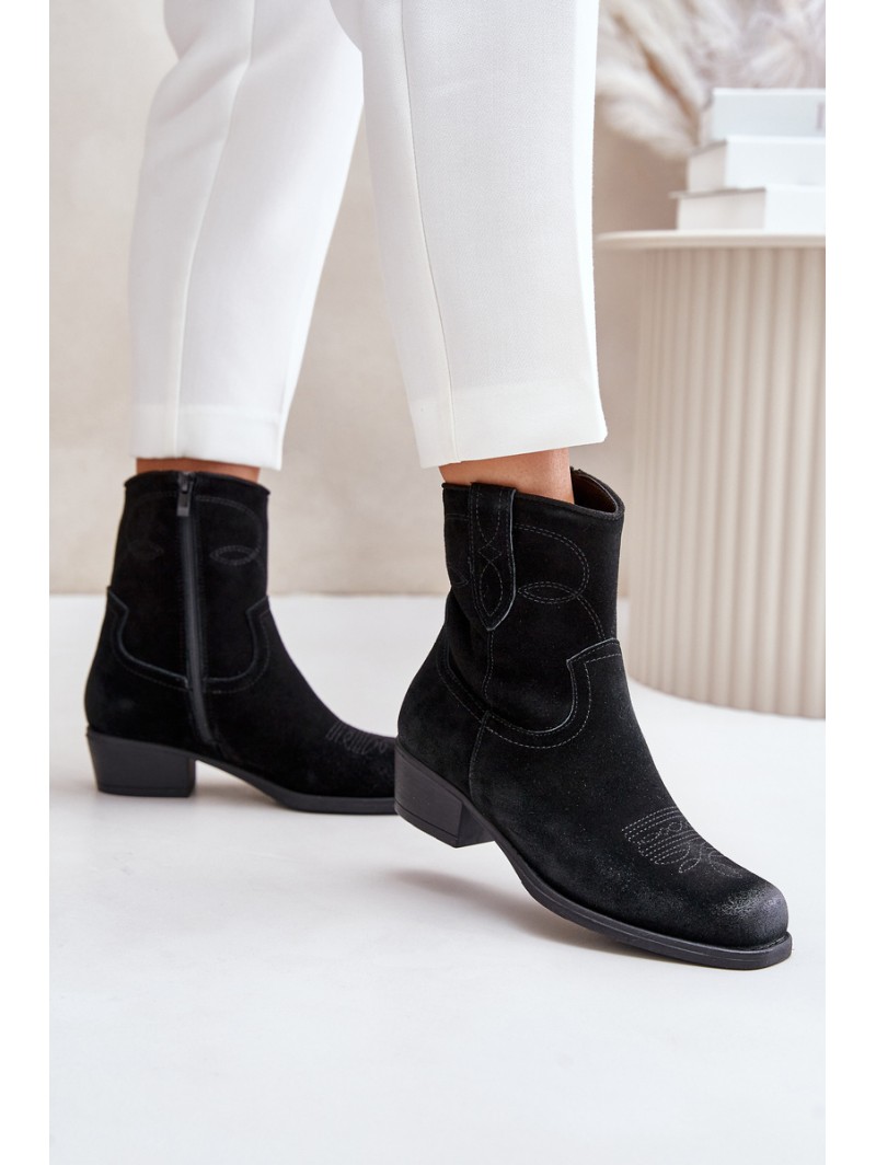 Women's Suede Cowboy Ankle Boots With Low Heel Insulated Sergio Leone BT284-S Black