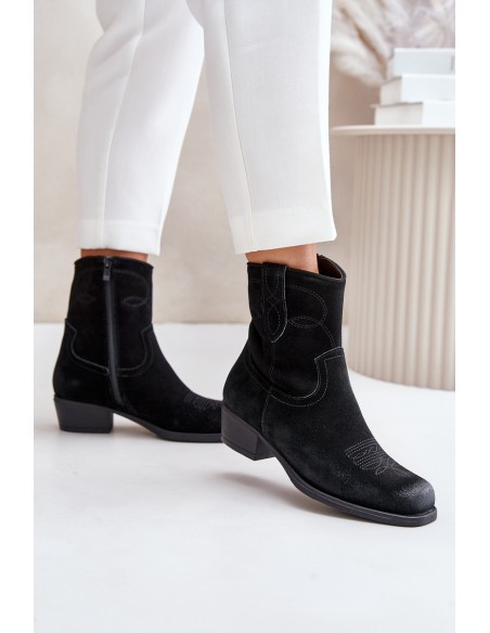 Women's Suede Cowboy Ankle Boots With Low Heel Insulated Sergio Leone BT284-S Black