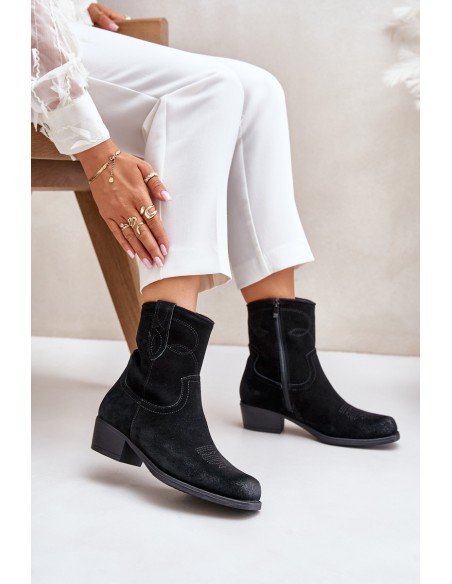 Women's Suede Cowboy Ankle Boots With Low Heel Insulated Sergio Leone BT284-S Black