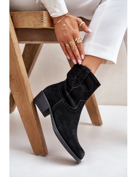 Women's Suede Cowboy Ankle Boots With Low Heel Insulated Sergio Leone BT284-S Black