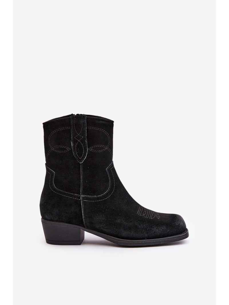 Women's Suede Cowboy Ankle Boots With Low Heel Insulated Sergio Leone BT284-S Black