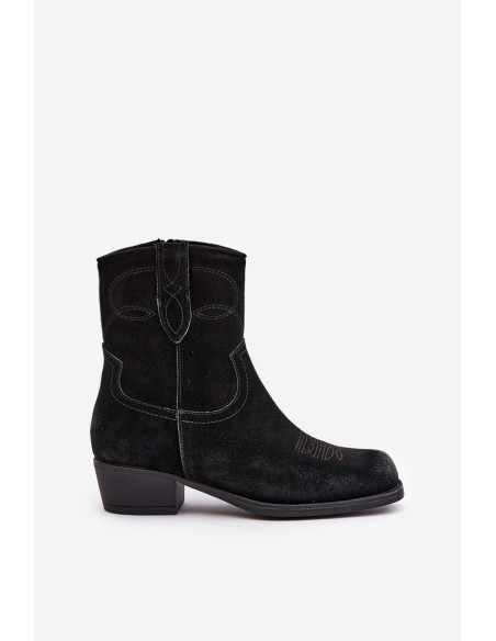 Women's Suede Cowboy Ankle Boots With Low Heel Insulated Sergio Leone BT284-S Black