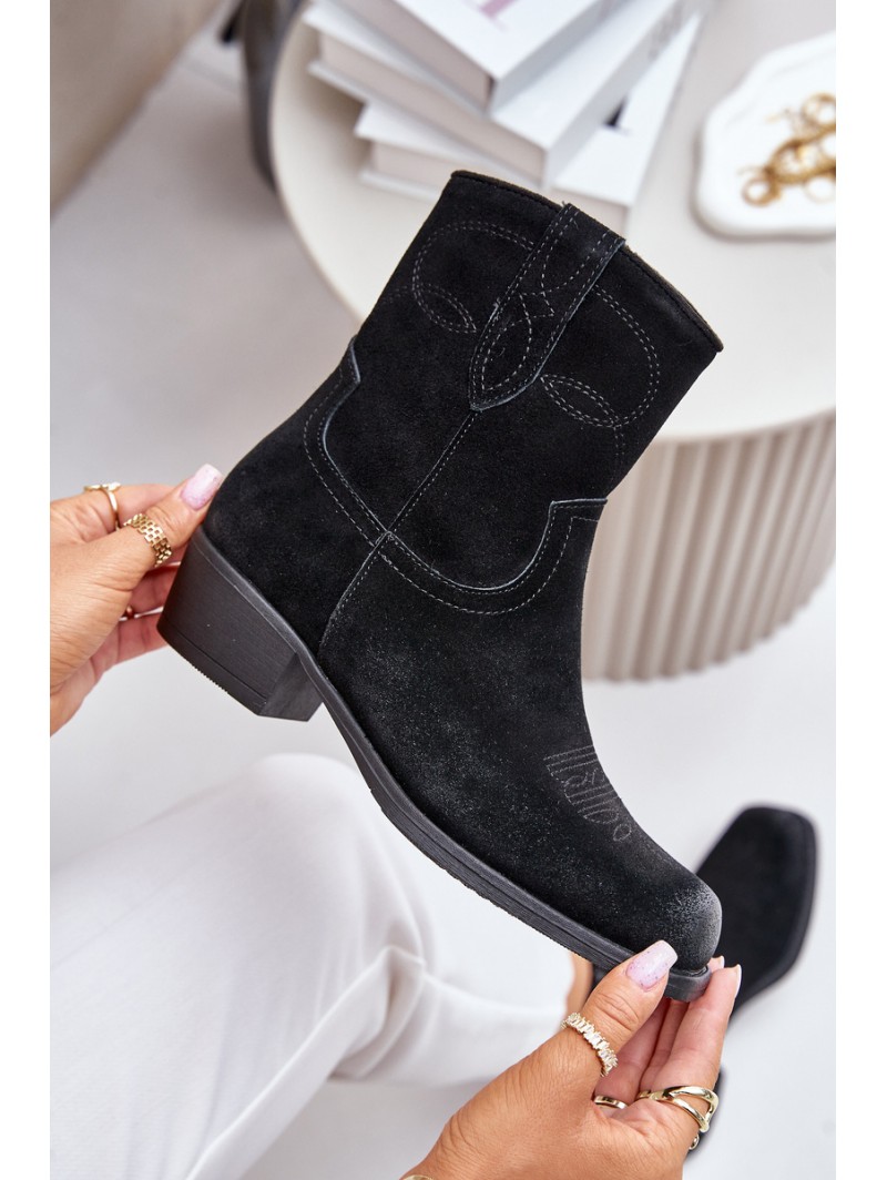 Women's Suede Cowboy Ankle Boots With Low Heel Insulated Sergio Leone BT284-S Black