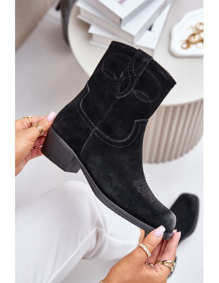 Women's Suede Cowboy Ankle Boots With Low Heel Insulated Sergio Leone BT284-S Black