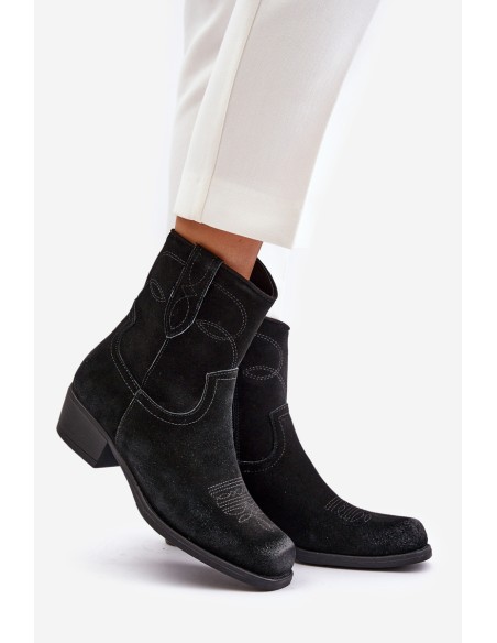 Women's Suede Cowboy Ankle Boots With Low Heel Insulated Sergio Leone BT284-S Black