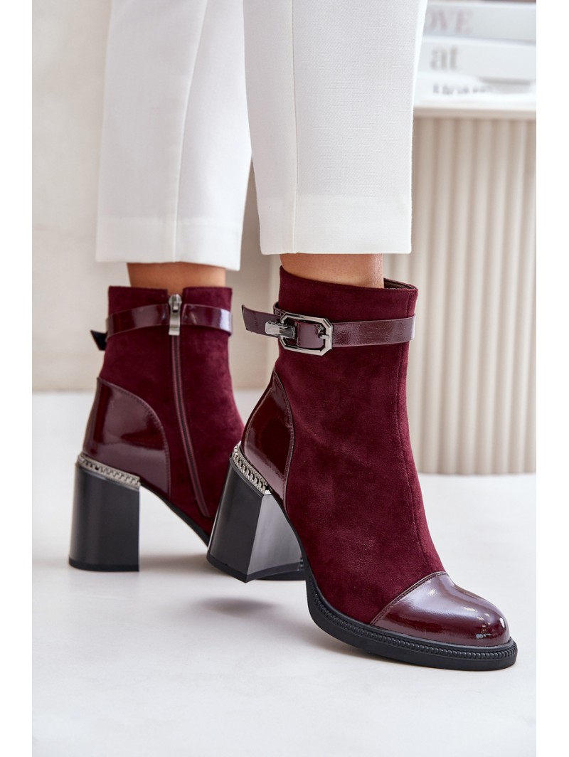 Women's Insulated Heeled Boots With Decorative Buckle MR880-085 Bordeaux D&A