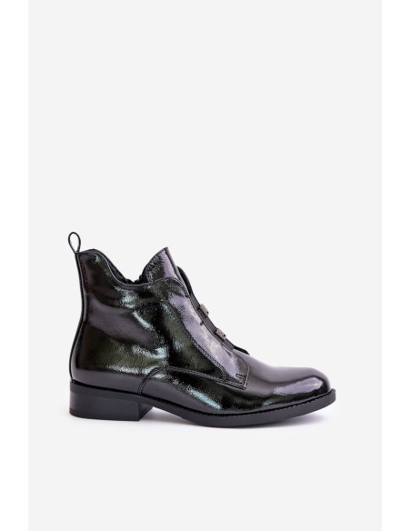 Lacquered Ankle Boots With Zipper Insulated Flat Heel S.Barski HY42-717 Black