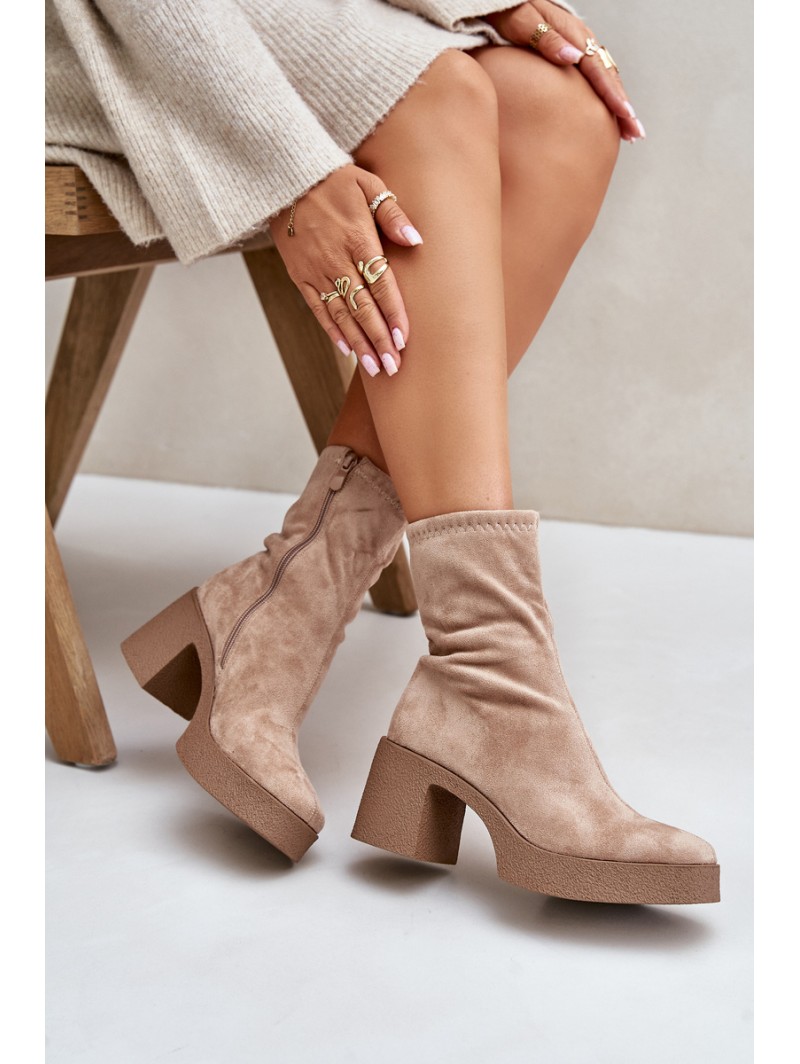 Women's Platform Ankle Boots With Chunky Heel S.Barski HY42-739 Beige