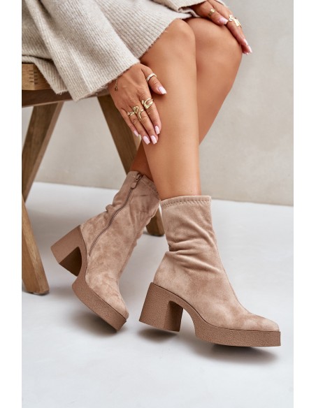 Women's Platform Ankle Boots With Chunky Heel S.Barski HY42-739 Beige