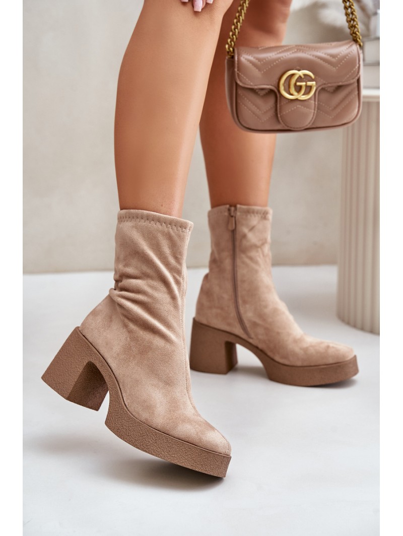 Women's Platform Ankle Boots With Chunky Heel S.Barski HY42-739 Beige