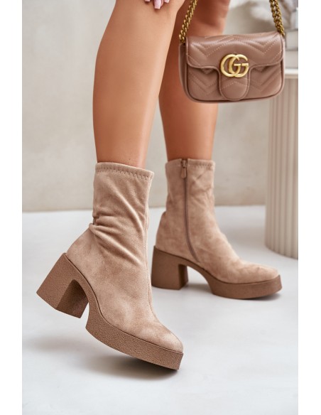 Women's Platform Ankle Boots With Chunky Heel S.Barski HY42-739 Beige