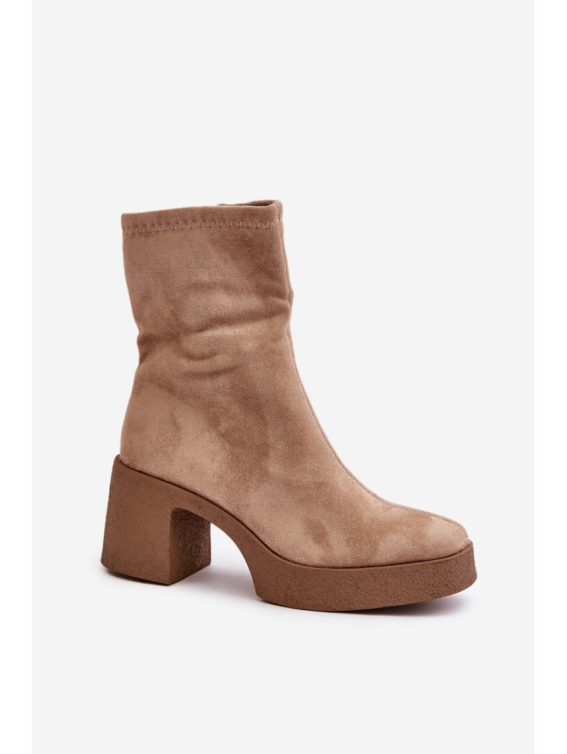 Women's Platform Ankle Boots With Chunky Heel S.Barski HY42-739 Beige