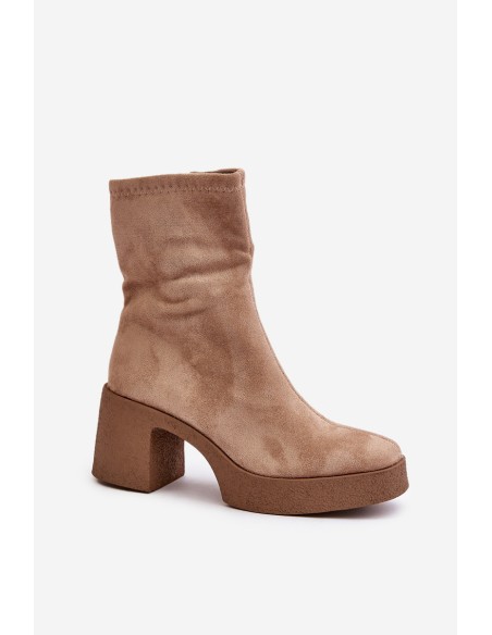 Women's Platform Ankle Boots With Chunky Heel S.Barski HY42-739 Beige