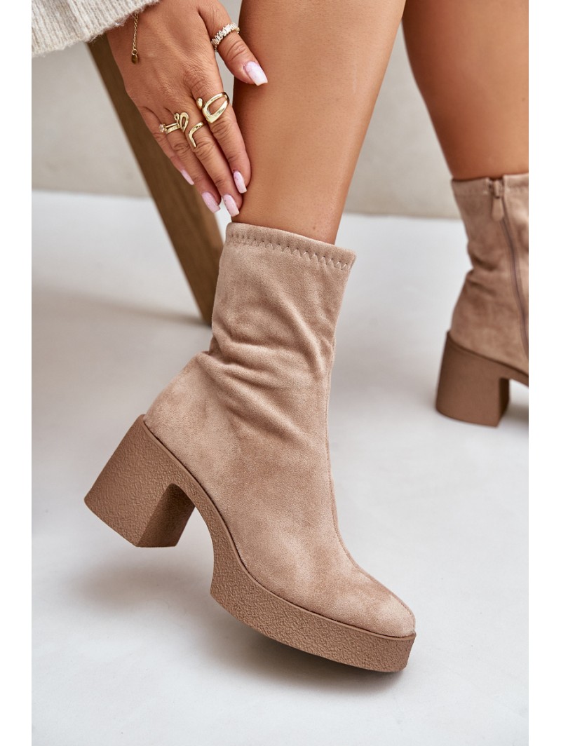 Women's Platform Ankle Boots With Chunky Heel S.Barski HY42-739 Beige