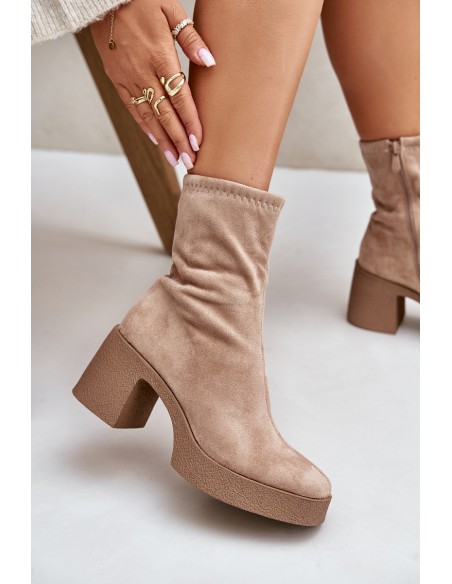 Women's Platform Ankle Boots With Chunky Heel S.Barski HY42-739 Beige