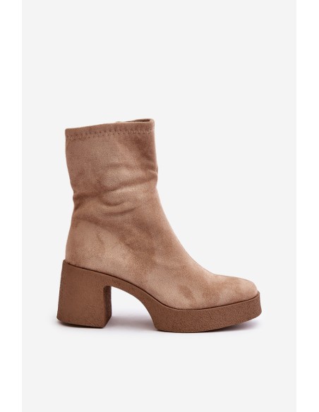 Women's Platform Ankle Boots With Chunky Heel S.Barski HY42-739 Beige