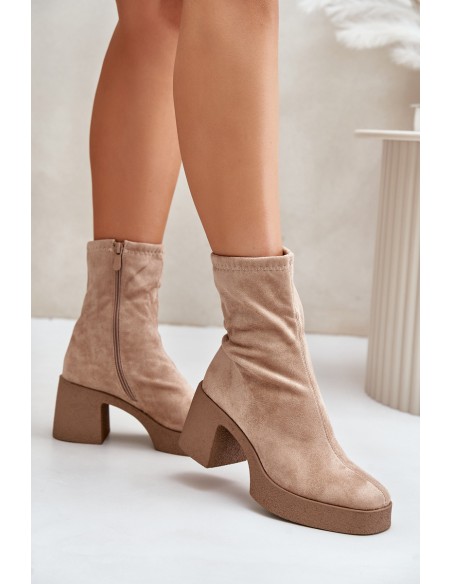 Women's Platform Ankle Boots With Chunky Heel S.Barski HY42-739 Beige