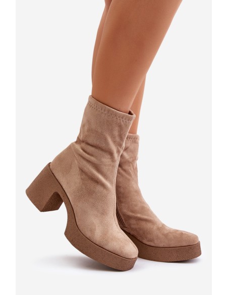 Women's Platform Ankle Boots With Chunky Heel S.Barski HY42-739 Beige