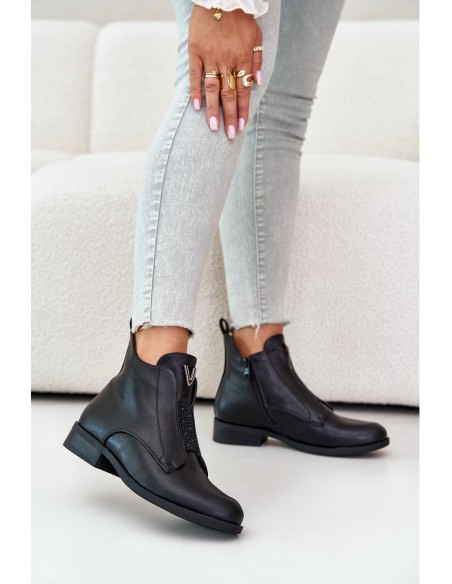 Low Women's Ankle Boots With Flat Heels Insulated Black S.Barski HY42-119 Black