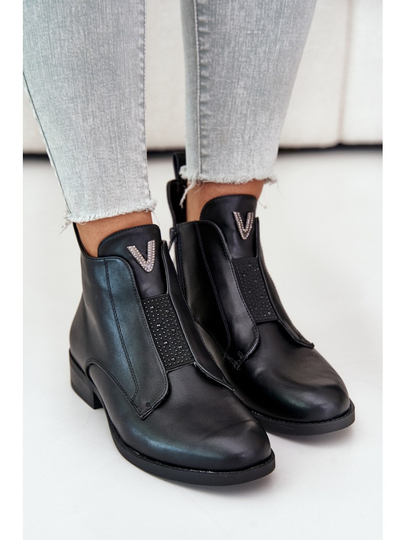 Low Women's Ankle Boots With Flat Heels Insulated Black S.Barski HY42-119 Black