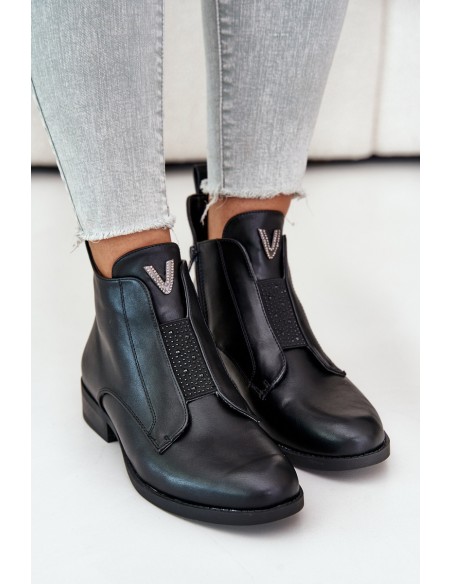 Low Women's Ankle Boots With Flat Heels Insulated Black S.Barski HY42-119 Black