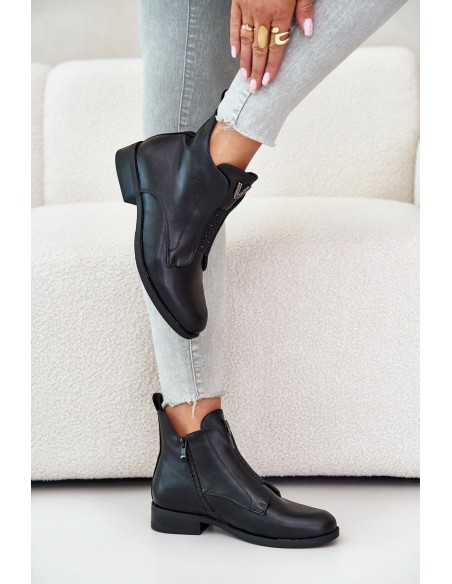 Low Women's Ankle Boots With Flat Heels Insulated Black S.Barski HY42-119 Black