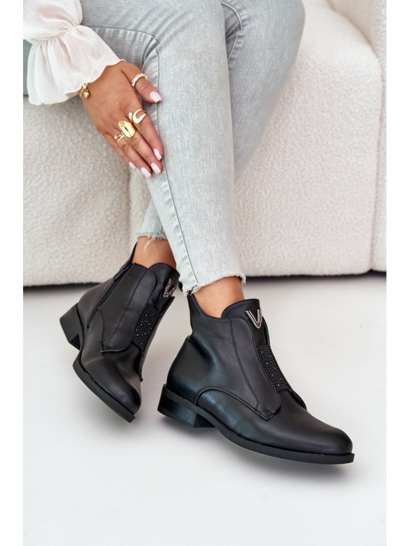Low Women's Ankle Boots With Flat Heels Insulated Black S.Barski HY42-119 Black