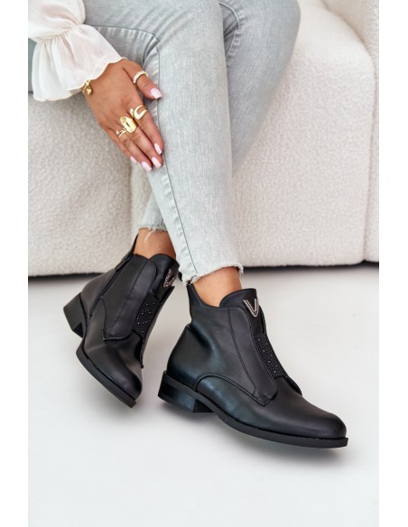 Low Women's Ankle Boots With Flat Heels Insulated Black S.Barski HY42-119 Black