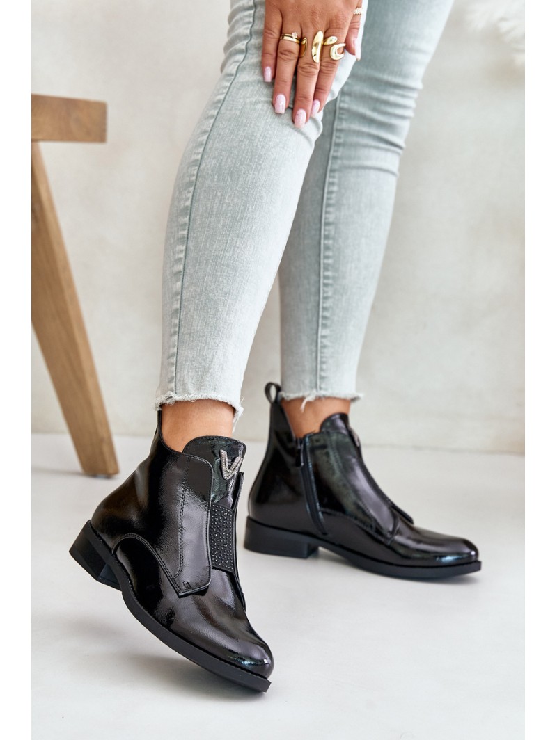 Lacquered Low Women's Boots On Flat Heel Insulated Black S.Barski HY42-120 Black