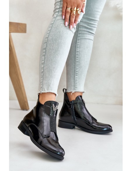 Lacquered Low Women's Boots On Flat Heel Insulated Black S.Barski HY42-120 Black